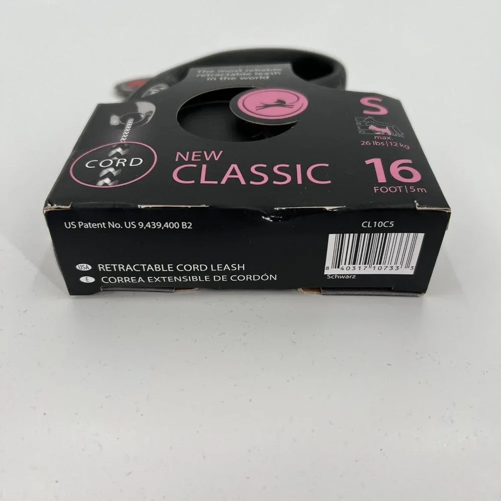 Flexi NEW Classic Dog Leash Retractable Cord for SMALL Pet 0-26 lb BLACK 16 feet